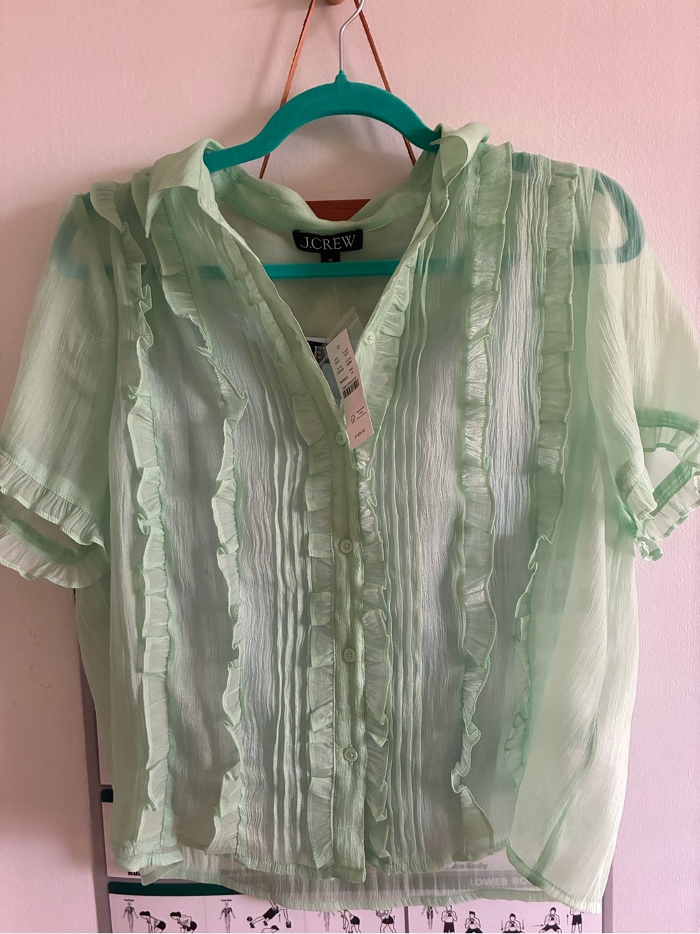 Organza Ruffled Top with cami in Mint Green NWT, J.Crew